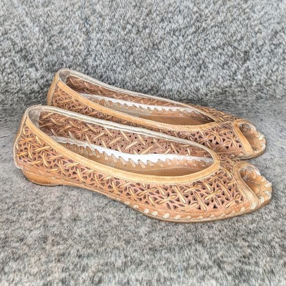 Pikolinos Peep Toe Woven Flats Tan Women's 38 - Picture 1 of 9